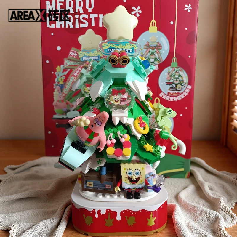 

AREAX Губка Боб Квадратные Штаны Музыкальная шкатулка Рождественская елка Строительные блоки Детские образовательные сборные игрушки для девочек Рождественские подарки