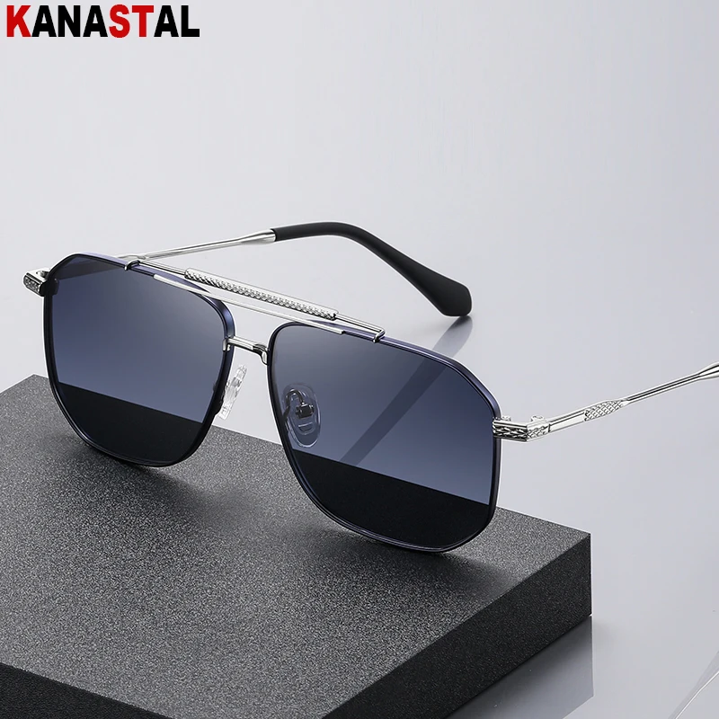 

Men Polarized Sunglasses UV400 Double Beam Fashion Metal Sun Glasses Male Square Eyeglasses Frame Driving Fishing Pilot Eyewear