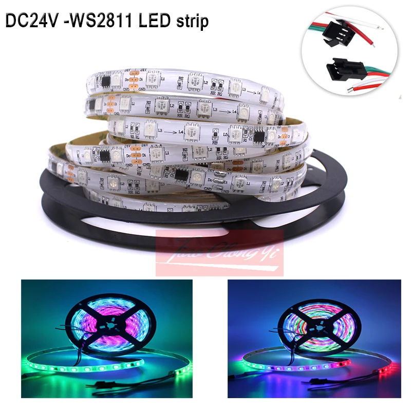 5M RGB LED Light Strip WS2811 Addressable DC24V 60 LEDs/m Dream Full Color IP65 Waterproof for Home Decor And Party Lighting