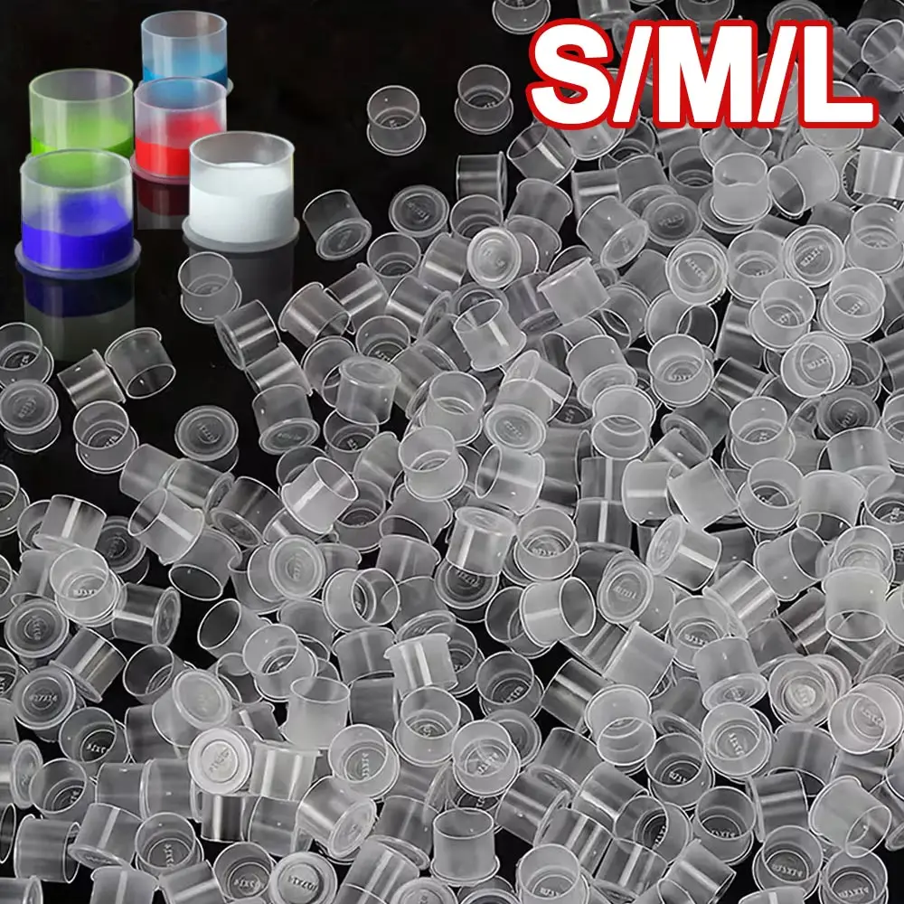 

500/100 шт. одноразовые колпачки для чернил для татуировки с основанием, самостоящиеся S/M/L, прозрачный держатель для пигмента для татуировки, чашки для чернил для перманентного макияжа