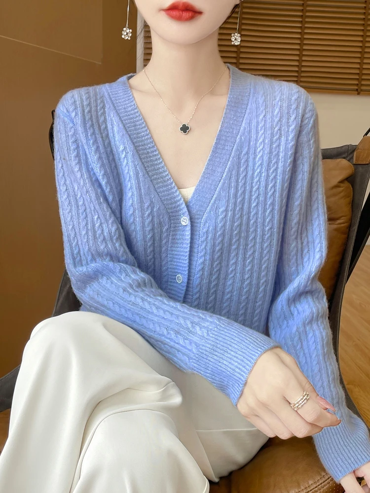 

Одежда для ранней осени, топ, тонкий вязаный кардиган, Женская весенне-осенняя Корейская Высококачественная блузка с длинным рукавом, модель с переплетением