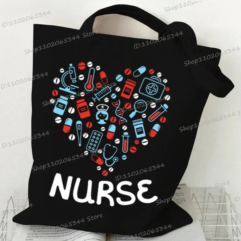 Medical Equipment Heart Shoulder Bag Women Men Nurse Letter Heartbeat Pattern Tote Bags Large-capacity Medical Symbols Handbag