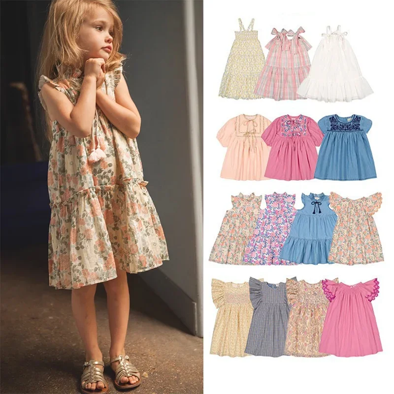 

Children clothes Lou Series Girls Ins Pastoral Style Floral Lapel Sleeveless Dress Kids Cute Baby Summer Matching Outfit 2024