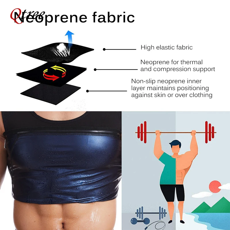 Qtree Men Sweat Sauna Vest Slimming Polymer Workout Body Shaper Top Weight Loss Fat Burner Compression Shirts Waist Trainer Suit