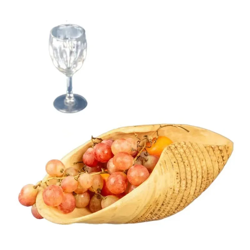 Handwoven Bamboo Root Fruit Tray Solid Wood Snack Plate for Coffee Table Dried Fruit Nut Bowl Light Luxury Home Decor