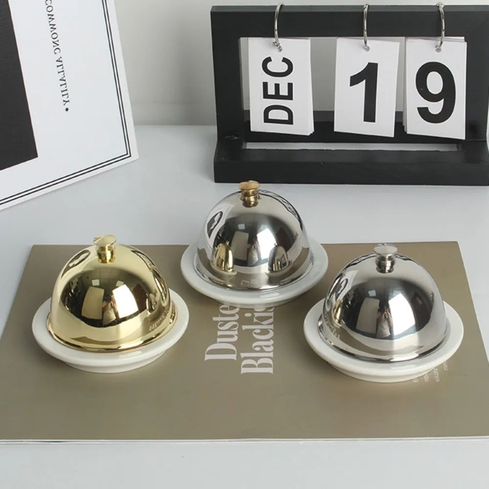 Ceramic Butter Dish Stainless Steel Bell Cover Mini Yellow Oil Tank Dish Metal Dome Cover Kitchen Tableware Dessert Serving Tray