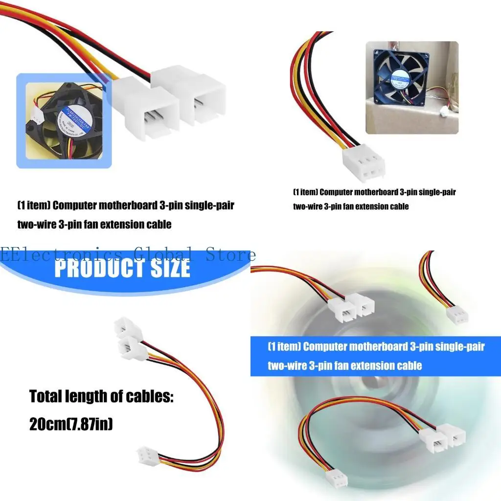 

462B Простая установка 3-контактный удлинительный кабель для вентилятора для корпусов ПК Подключение двух вентиляторов к одному
