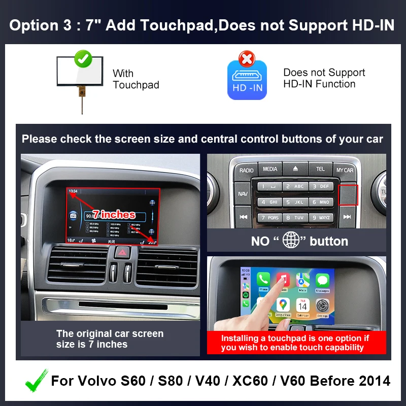 Wireless CarPlay For Volvo S60 S80 V40 XC60 V60 Before 2014 ,With Android Auto Mirror Link IOS Airplay Navigation,USB Player image 3