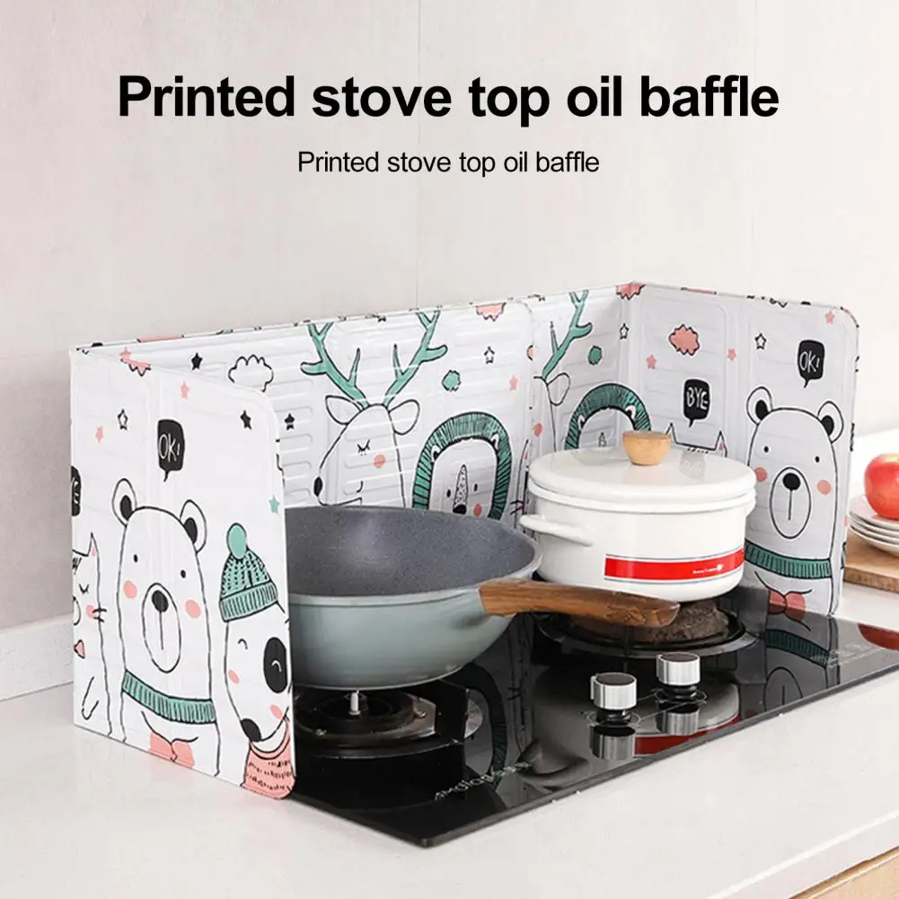 Oil-proof Kitchen Baffle Cartoon Pattern Foldable Oil-proof Splash Guard for Stove High Temperature Resistant for Cooking