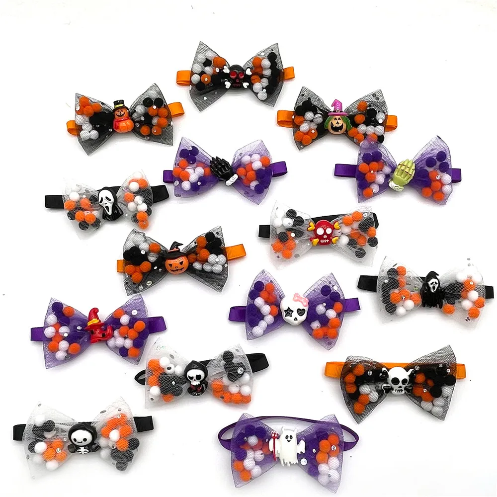 Pajarita con bola de hilo para mascotas, producto de Halloween para perros pequeños, gatos, collares de aseo para perros, suministros para perros,