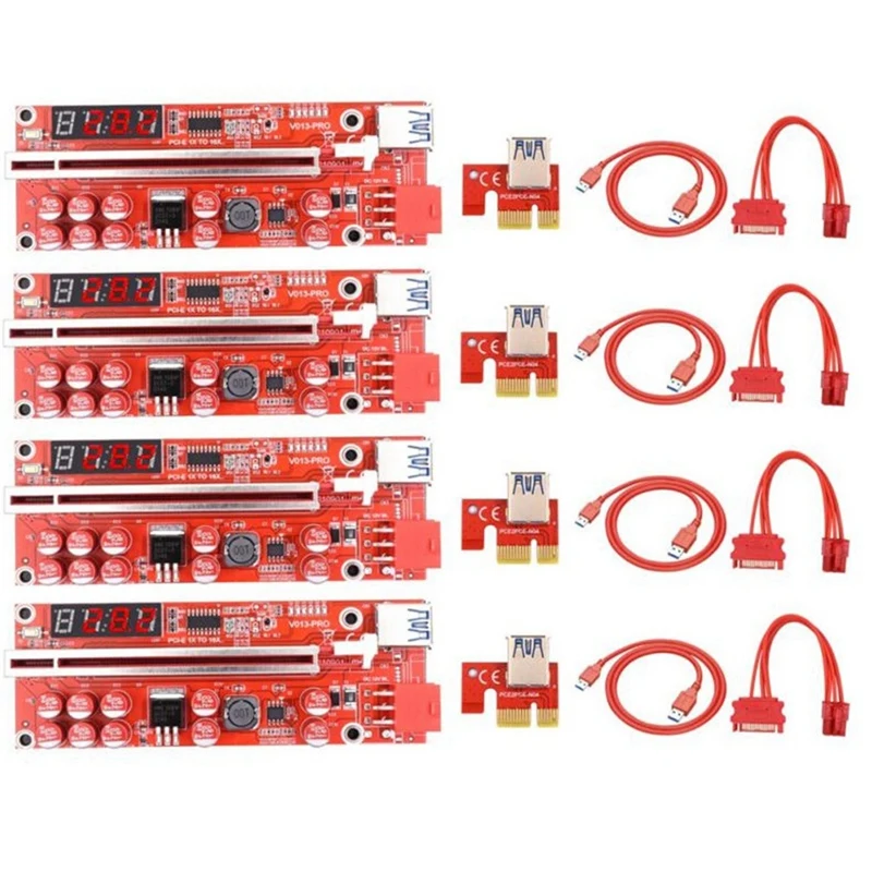 4Set V013 Pro PCIE Riser 013 Cabo Riser Card Express X1 X16 SATA To 6Pin Power Cable USB 3.0 Cable For Mining Miner