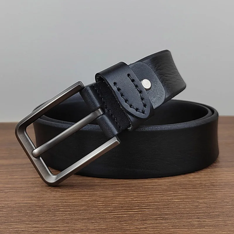 

2024 New Genuine Leather Buckle Waist Belt Korean Version Fashionable Men And Women Business Travel Cowhide Handmade Belt Black