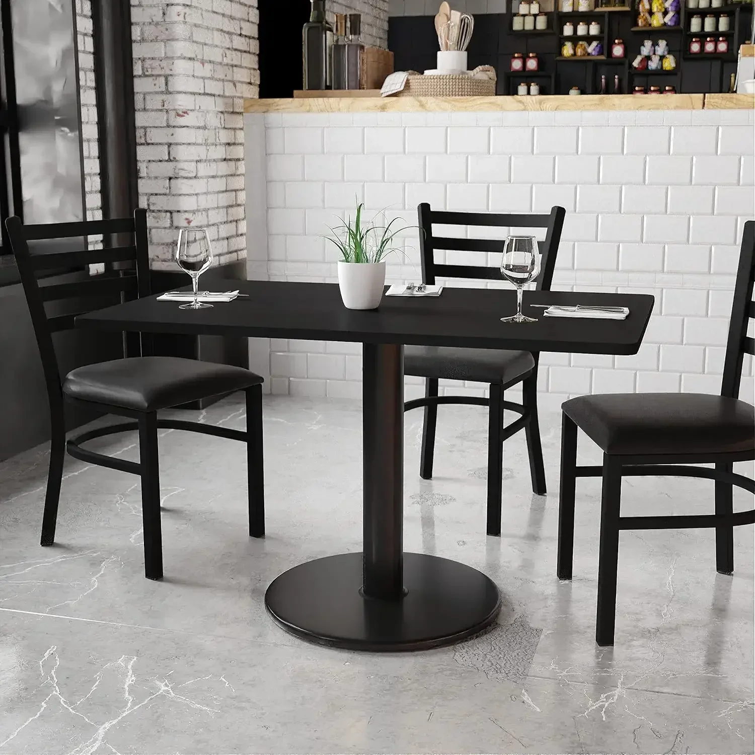 Furniture 30'' x 48'' Rectangular Black Laminate Table Top with 24'' Round Table Height Base