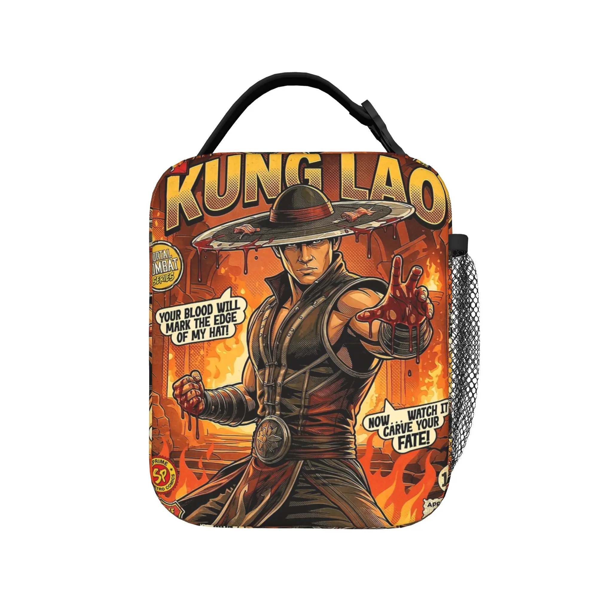 Kung Lao Retro Comic Cover Mortal Kombat Art Insulated Lunch Bag Lunch Container Bag Tote Lunch Box Beach  Outdoor Food Handbags