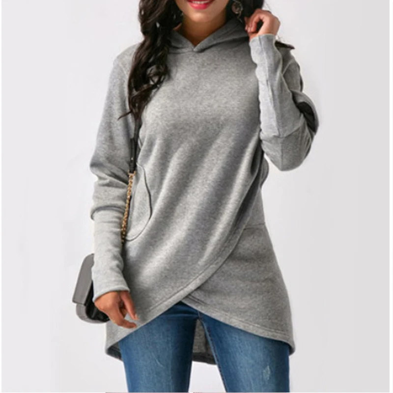 

Autumn Winter Women's Soild Warm Cross Long Sleeve Hoodies Sweatershirt