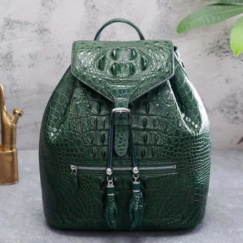 ourui  crocodile women backpack  Pure color men and women backpack