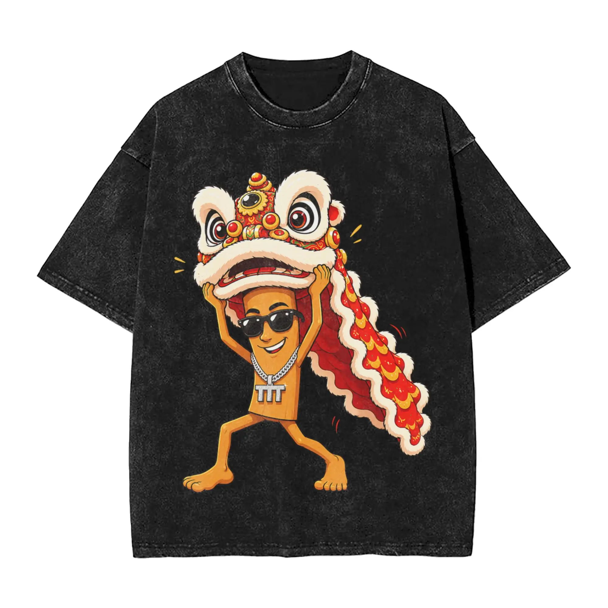Men T Shirt Lion Dance Celebration Brainrot Tung Sahur Lunar New Year T Shirts Hipster Summer Tee Shirt Y2K Classic Cotton Tops