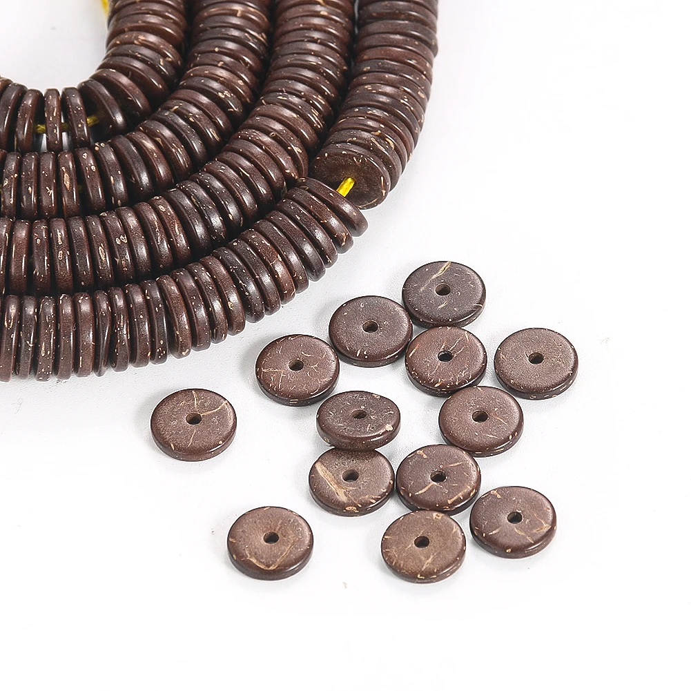 10mm 330PC/String Natural Coconut Shell Coir Wood Round Flatback Spacer Bead Buddhist Bodhi Prayer Rosary Bracelet Charm Jewelry