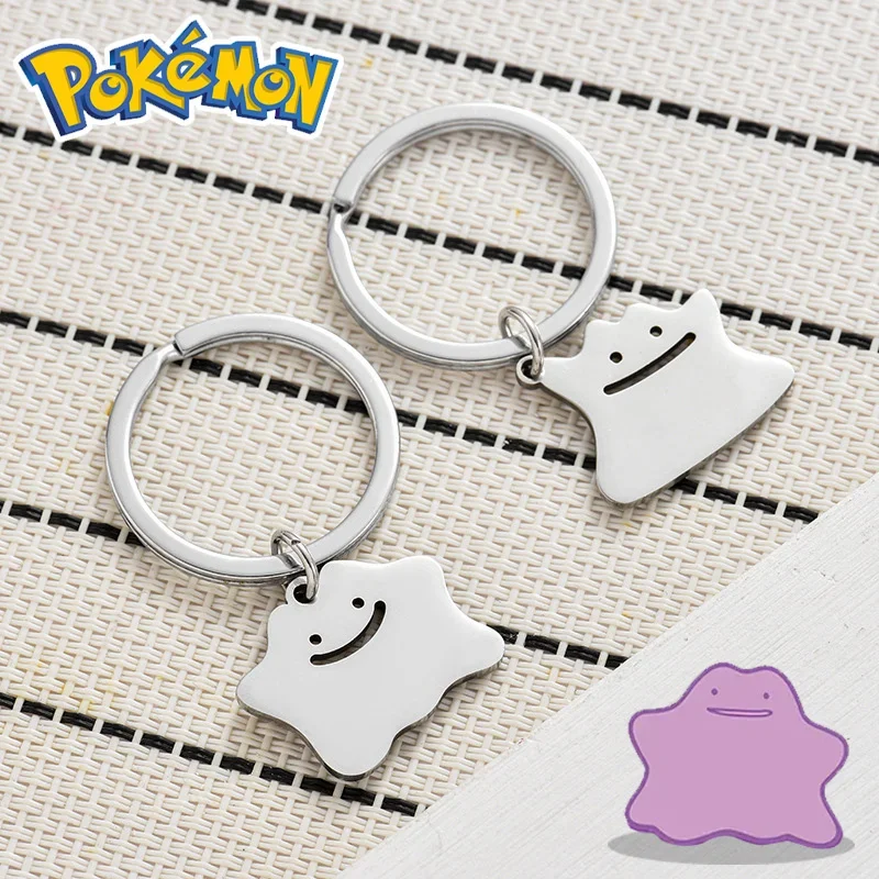 Pokemon Funny Ditto Hollow Keychain Cute Trend Titanium Steel School Bag Car Key Pendant Couple New Trinket Friends Gift Keyring