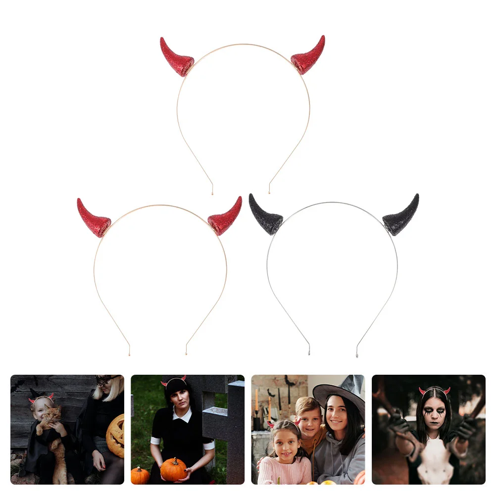 3 Pcs Halloween Headband Demon Horns Cosplay Headpiece for Carnival Costume Props Ear Party Hair Hairbands Accessories