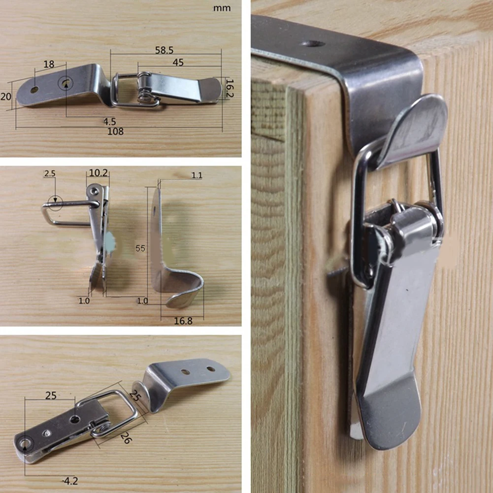 1/10pcs 90 Degree Duck-mouth Buckle Hook Lock Toolbox Locking Latch Hasps Metal Toggle- Catch Clasp Box Loaded Hinges Hardware