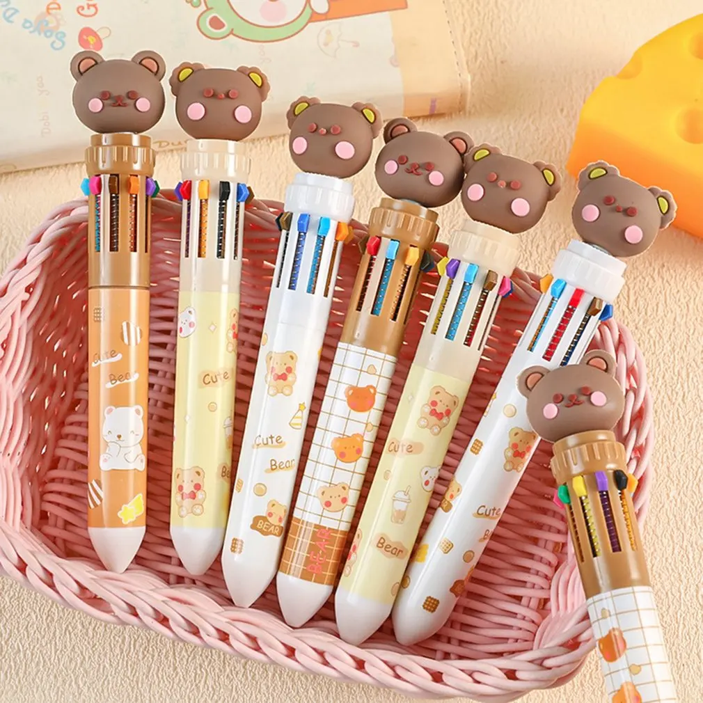 10 Colors Ballpoint Pen Cartoon Bear 0.5mm Colorful Ink Gel Pens Silicone Kawaii Pens School Office Supplies Korean Stationery