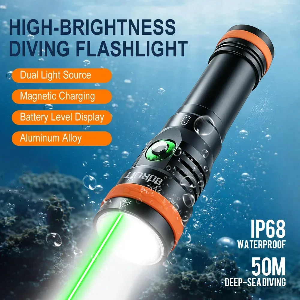 BORUiT DS11 2200LM SST40 Diving Flashlight Waterproof Magnetic Charging Underwater Torch SOS Emergency Outdoor Dive Lamp