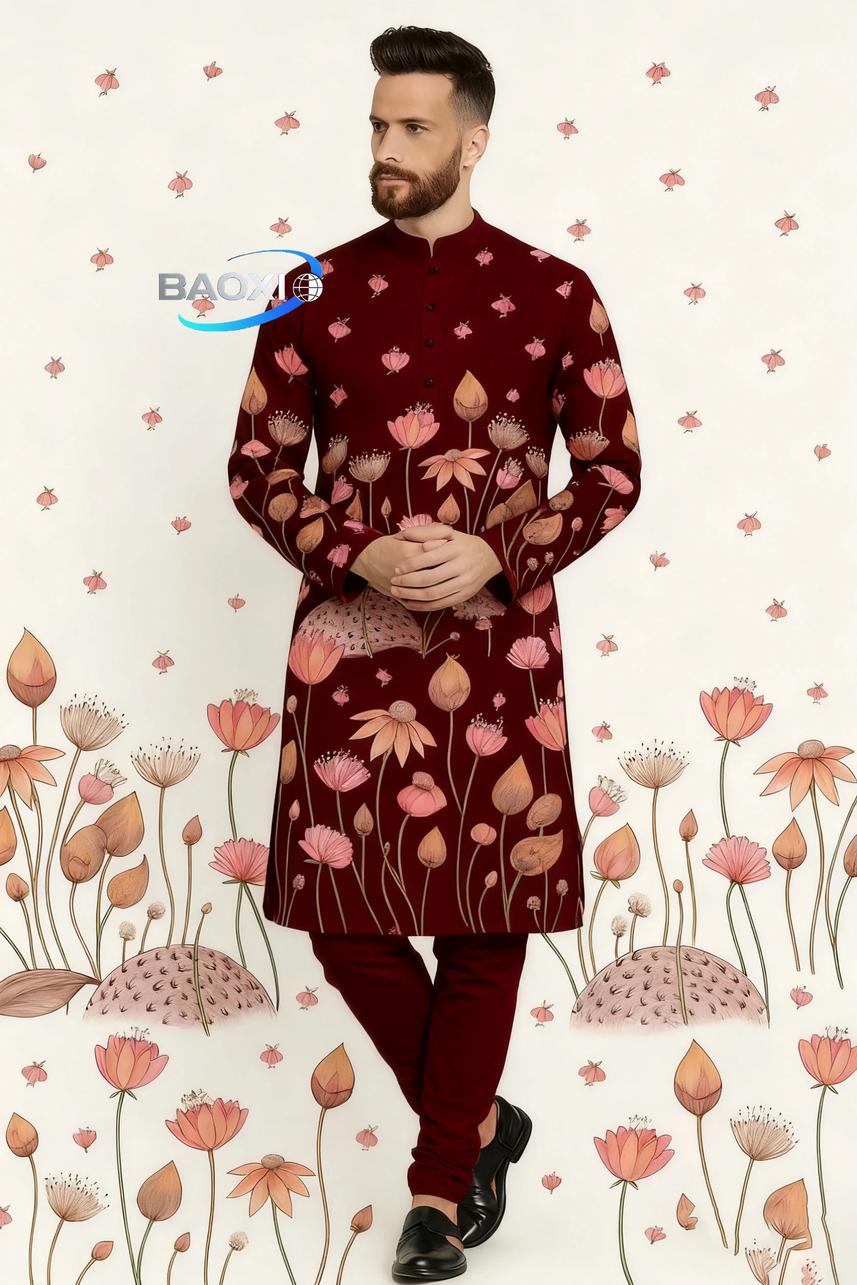 2026Men's printed long robe with various patterns, kurta vardha, fashionable and comfortable fit, suitable for all occasions