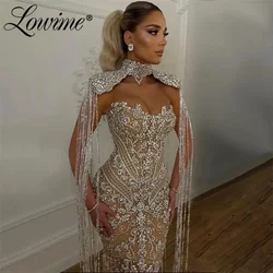 Abendkleider Luxury Evening Dress Silver Crystals Party Dresses For Wedding Customized Tassel Cape Mermaid Beaded Prom Gown 2024