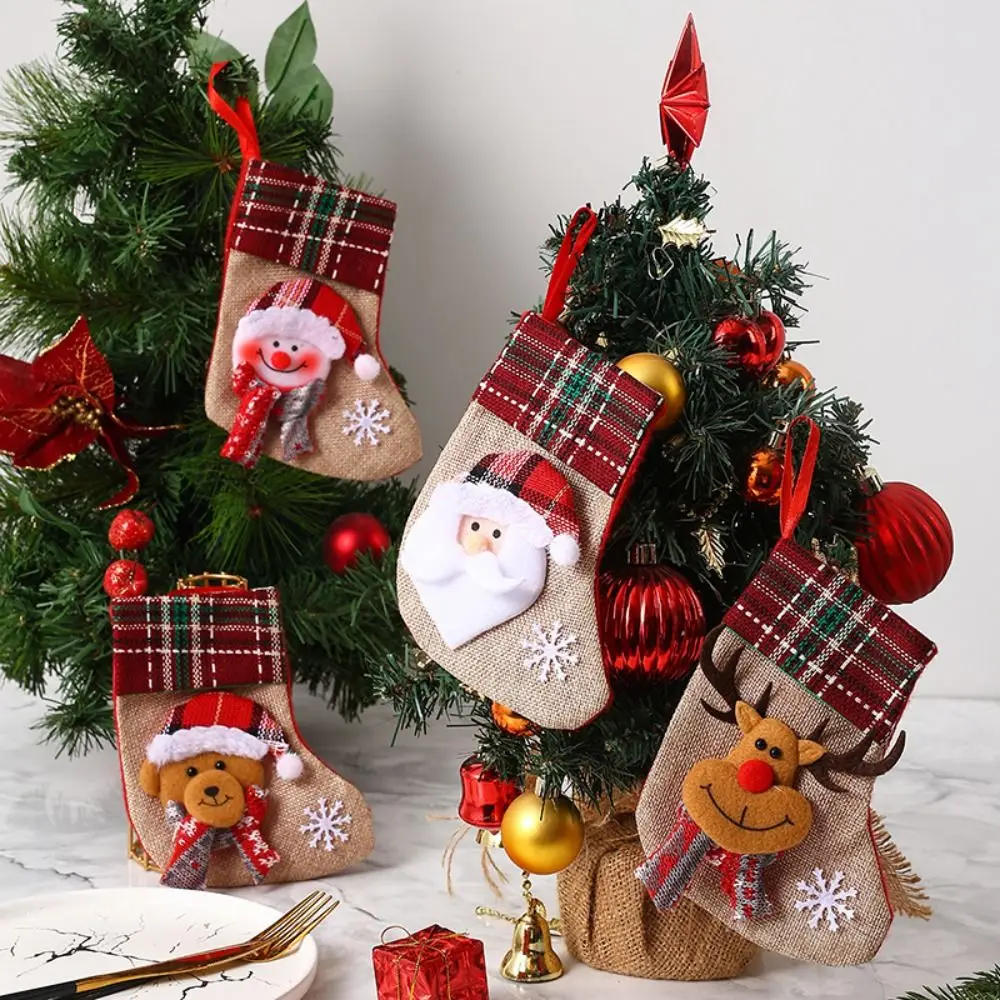 Snowman Hanging Christmas Stocking Reindeer Santa Christmas Gift Sock Xmas Tree Ornaments Red Gift Bag Navidad