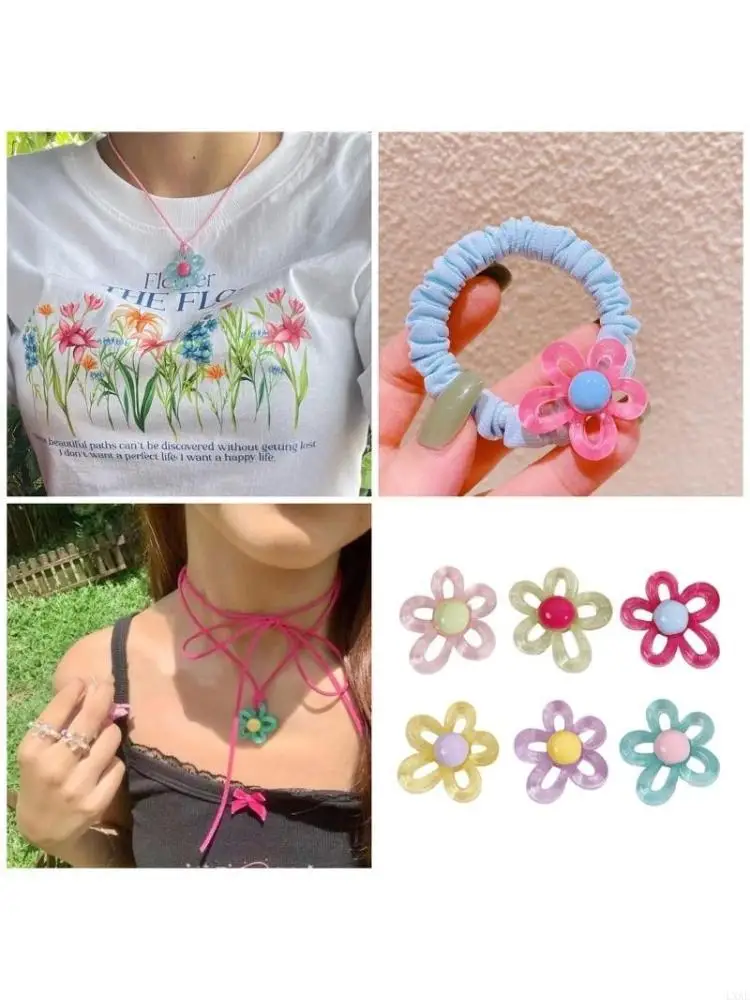 Colorful Hollow Flower Beads Ornament Resin Charm Irregular Five-Petaled Flower
