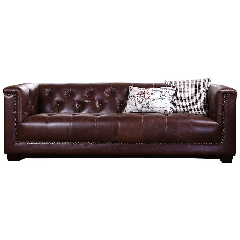 

Средневековый американский кожаный диван в стиле ретро для гостиной, сельский масляный воск, кожаный диван, комбинация диванов