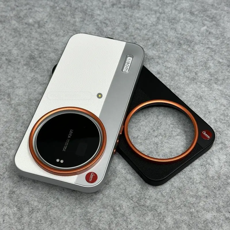 Funda personalizada de lujo para MI Xiaomi 17 Ultra, con diseño de bloques de color, cuero naranja, botones metálicos para la lente, a prueba de golpes, Fubda