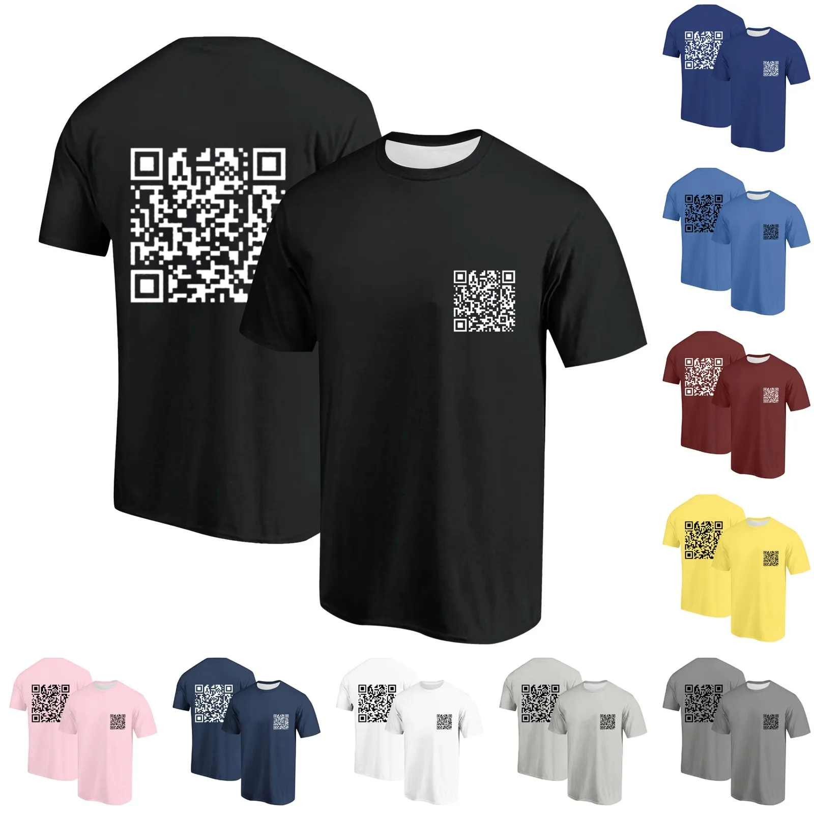 Men QR Code Printed Round Neck Short Sleeved T Shirt Casual Trend Loose And Comfortable Sports Mens Set Large Tall T Shirts Men