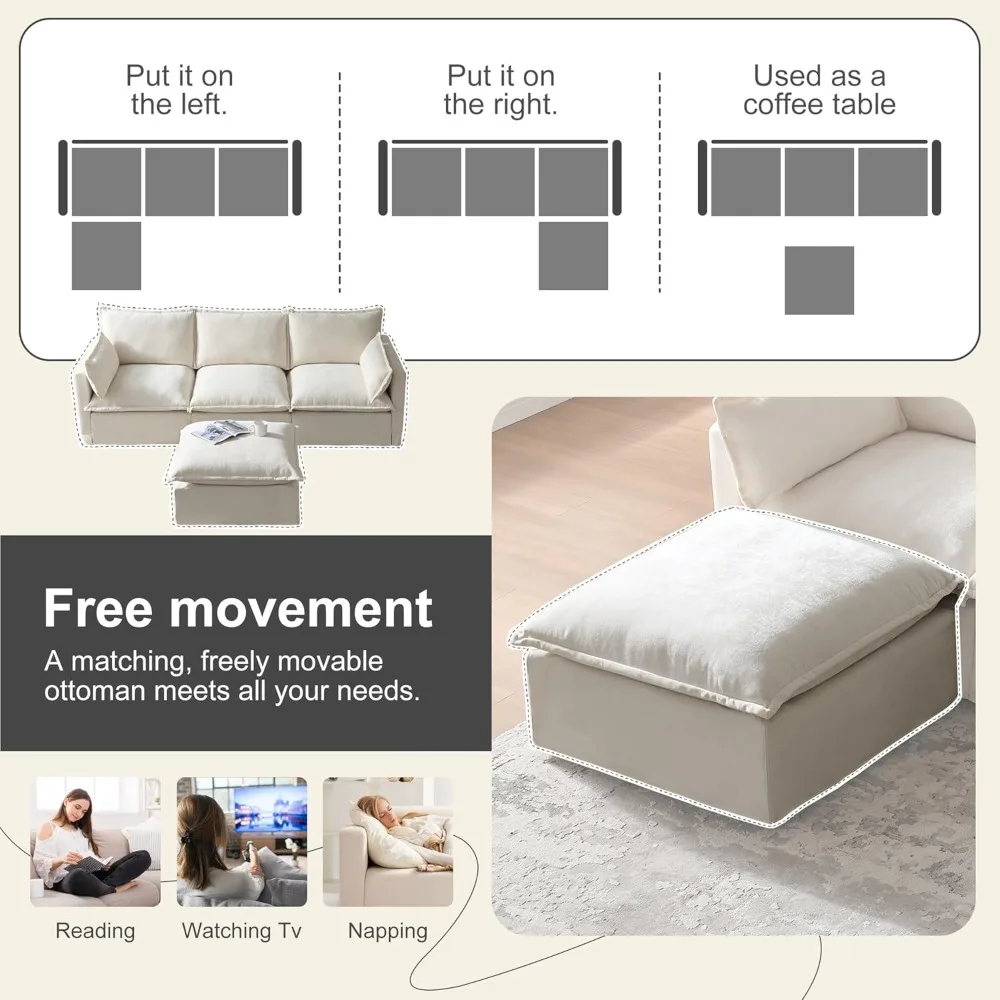 أريكة مقطعية سحابية مقاس 93 بوصة مع مسند قابل للإزالة قابل للتحويل، أريكة كبيرة الحجم على شكل حرف L مع وسائد رمي #5