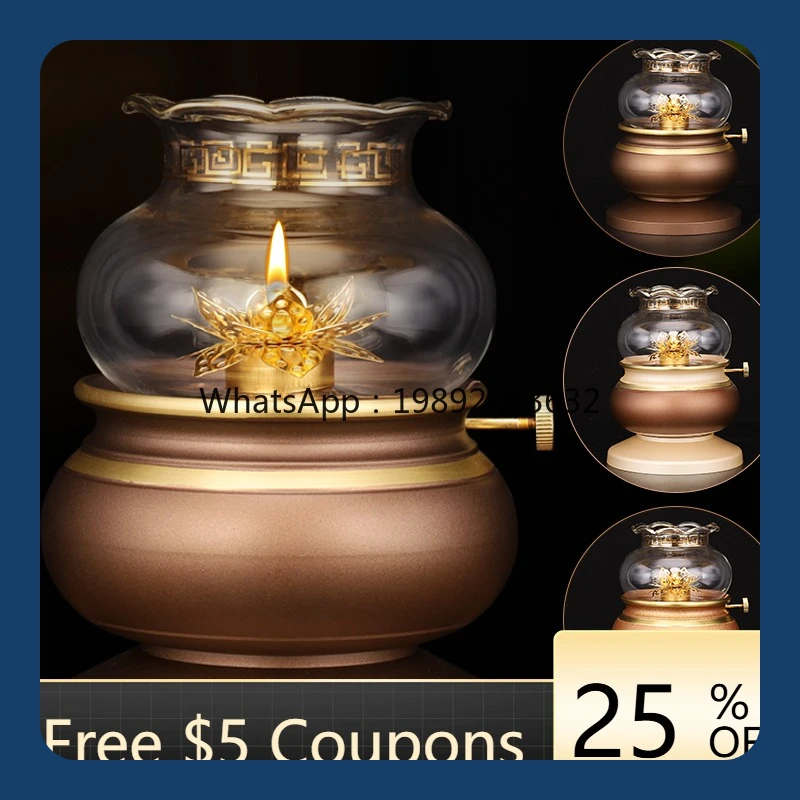 

AB pure copper for Buddha seat retro large Buddha front God of Wealth for household windproof Changming lamp ornament