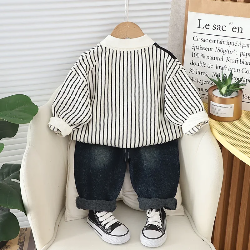 Baby Boys Luxury Designer Clothes 2024 Spring New Casual Patchwork Striped Long Sleeve Hoodies and Pants 1st Birthday Boy Outfit