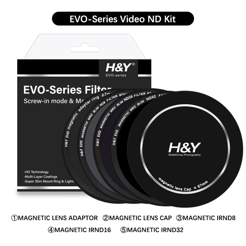 H&Y EVO Series Magnetic Video / Landscape ND Filters Kit Camera Lens Filter ND8 ND16 ND32 ND64 ND1000 67mm 72mm 77mm 82mm 95mm