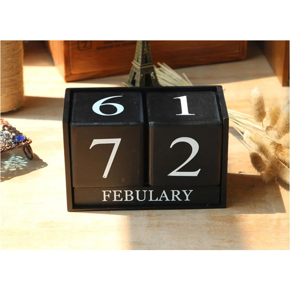 Desk Decoration Never Ending Blocks Home Office Wooden Calendar Perpetual Decorations Manual Decorate