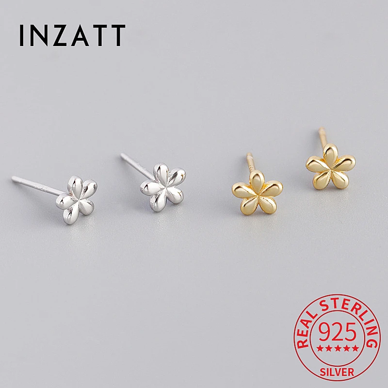 

INZATT Real 925 Sterling Silver Mini Flower 14K Gold Stud Earrings For Women Classic Fine Jewelry Geometric Accessories