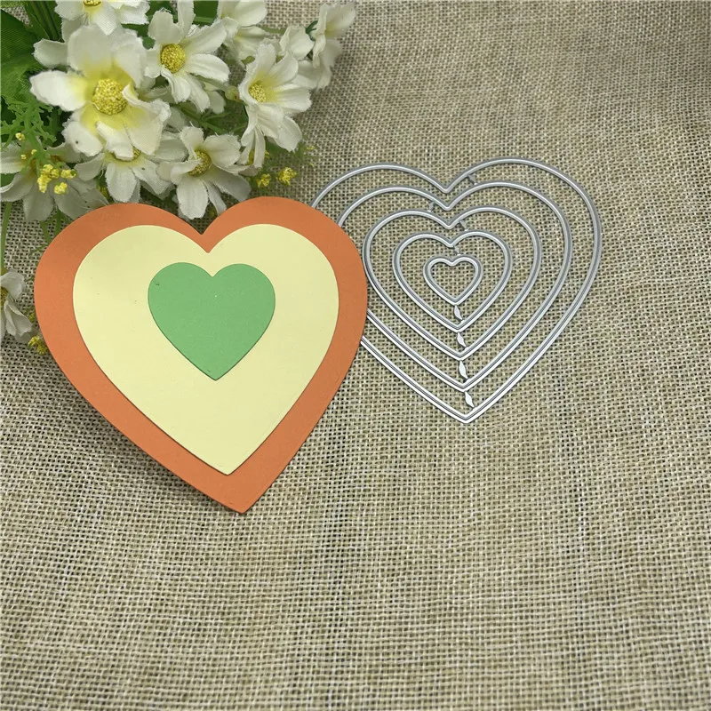 5Pcs heart Border frame Metal Cutting Dies Stencils For DIY Scrapbooking Decorative Embossing Handcraft Template