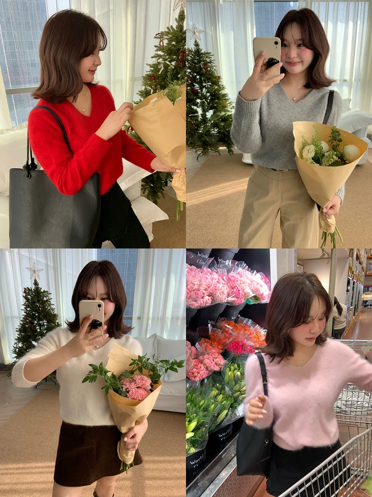 

Мягкий шерстяной свитер оверсайз с V-образным вырезом в корейском стиле для женщин, осенне-зимняя одежда, нежный стиль, большие размеры