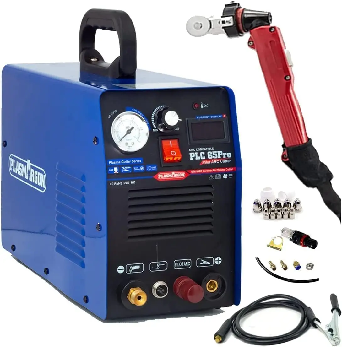 Pilot Arc Plasma Cutter IGBT 220V Single Phase CNC Plasma Cutting Machine PLC65P 65Amp 18mm Cut Copper Steel All Metal