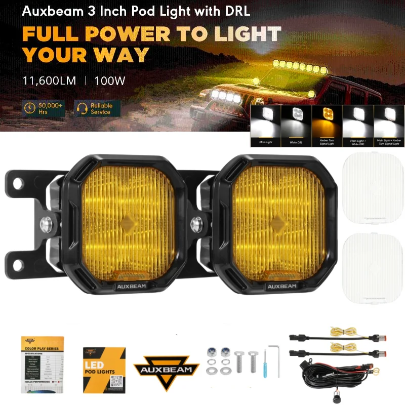 

Комплект из 2-х светодиодных противотуманных фар 100 Вт с белыми ДХО и янтарными указателями поворота, 3 дюйма, для Toyota Tacoma, Tundra, 4Runner