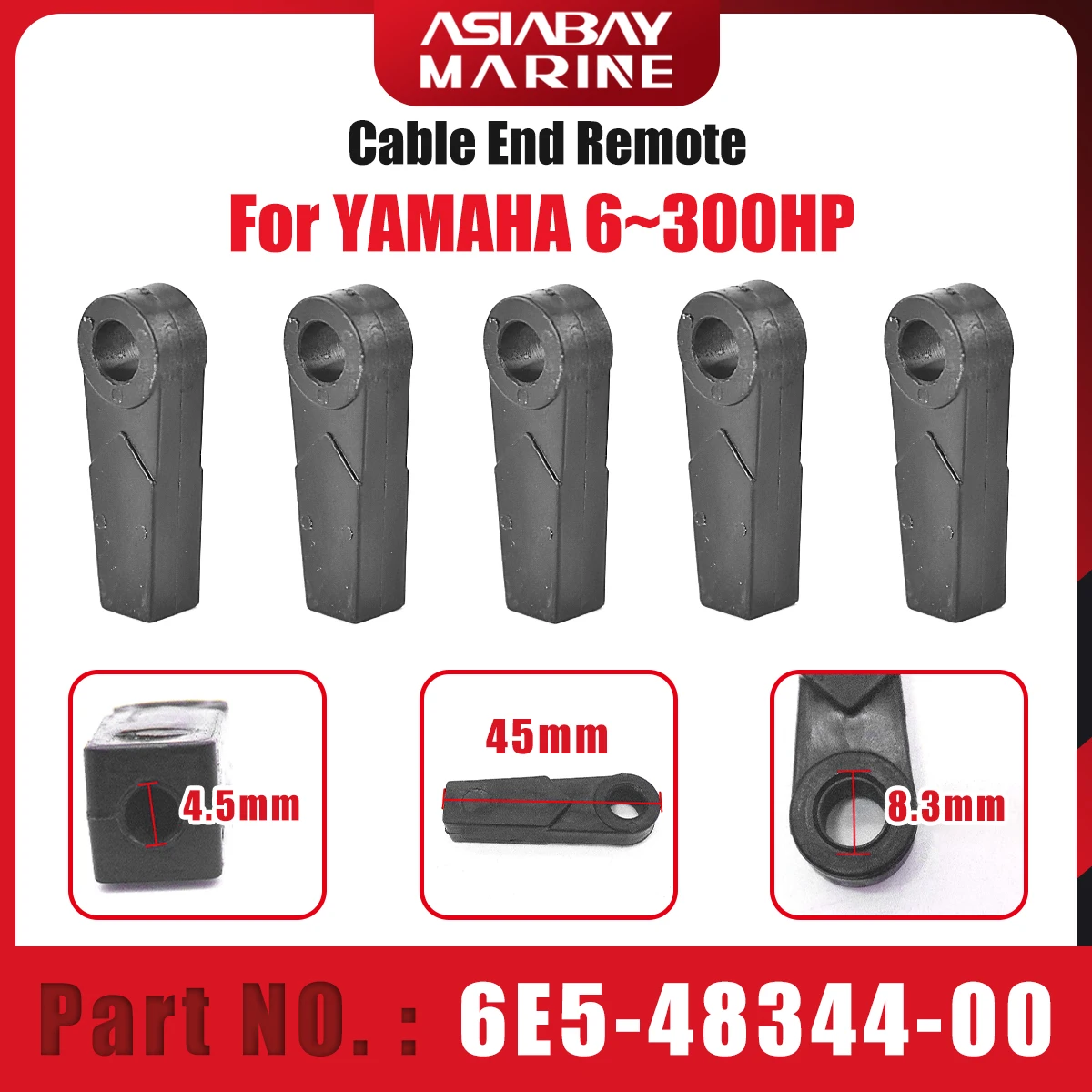 6E5-48344-00 Remote Control Cable End for Yamaha 6HP-300HP 1984-2012 Outboard Engine Shift Throttle Out, Mount on Engine, 5pcs