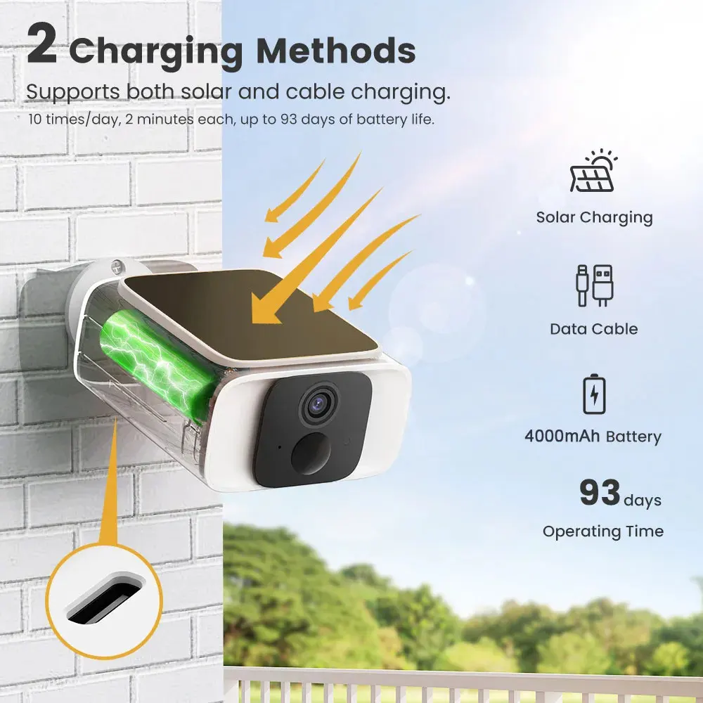 Cámara de Seguridad Solar 2K Inalámbrica para Exteriores, Cámara WiFi 2.4G/5G, Seguridad para el Hogar, CCTV, Panel Solar Fijo, Comunicación Bidireccional, Vigilancia