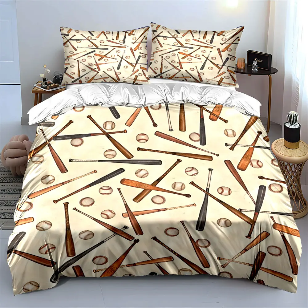 Baseball Bat and Ball Design Set Soft Skin-Friendly Bedding Set Includes 1 Duvet Cover And 2 Pillowcase, Gift