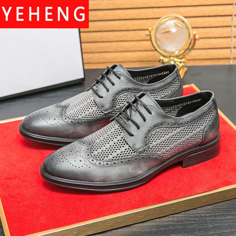 

Mens Summer Hollow Business Leather Shoes Men Formal Wingtip Permeable Oxfords Lace-up Brock Shoes Banquet Wedding Shoes for Men