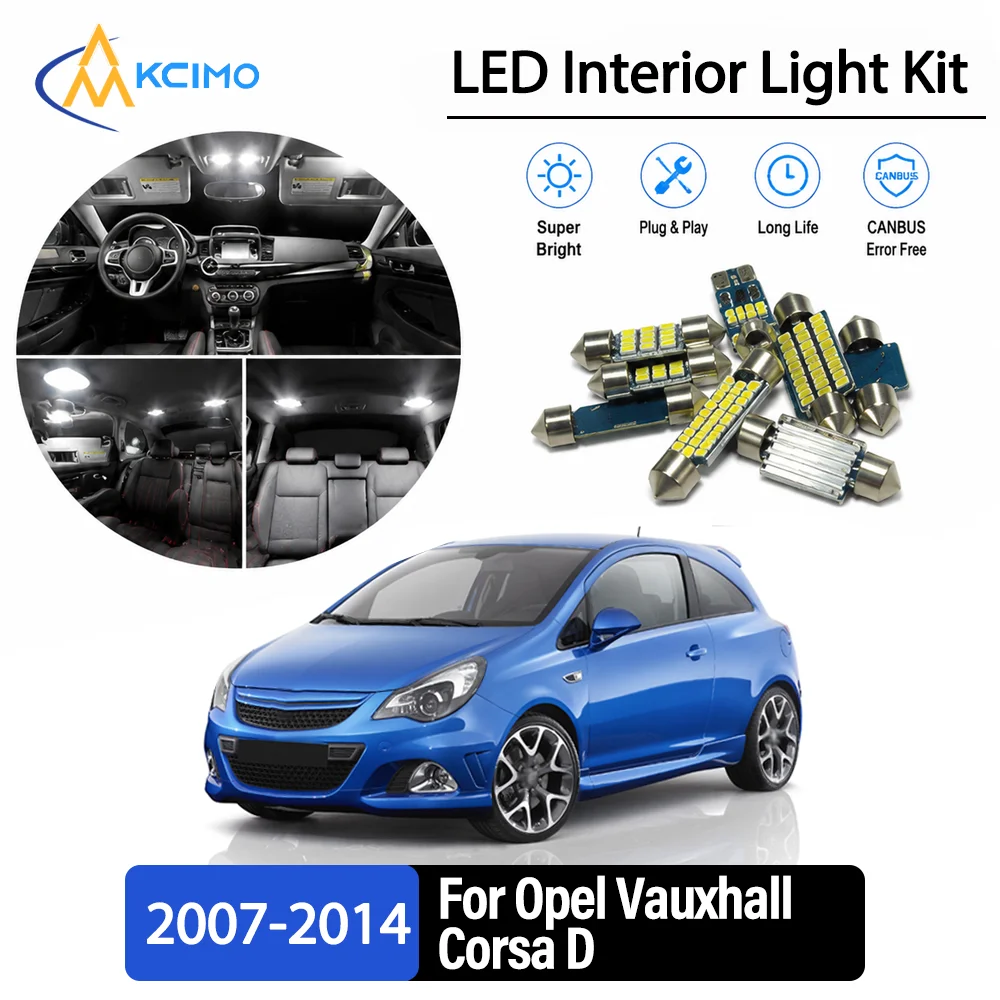 For Opel Vauxhall Corsa D 2007-2014 Premium No-Wire Continuous Glow Auto Interior LED Bulb Remodel Set Cabin Refit Lamps