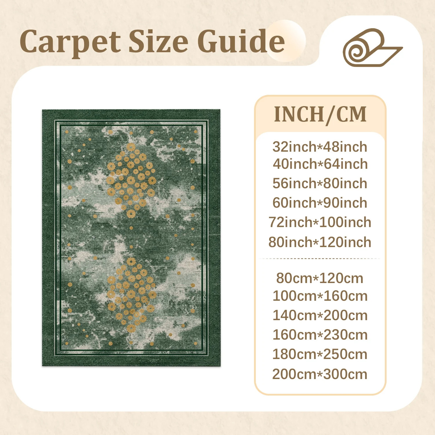 Distressed Green with Gold Circular Motifs Area Rug, Plush Velvet Machine Washable Durable Floor Rug for Living Room Bedroom Dining Entryway, Ideal for Halloween Thanksgiving Christmas New Year Home Decor